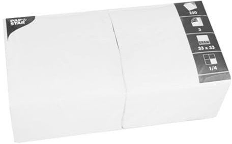 PAPSTAR 1 Karton = 4x250 Servietten, 3-lagig 1/4-Falz 33 cm x 33 cm Weiss 12484