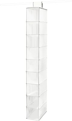 Compactor flexibel hängande hylla för skor och kläder, 9 fack, upp till 6 kg, vit, polypropen, 15 x 30 x höjd 128 cm, RAN1259