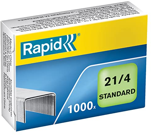 Rapid - Punti Metallici standard Universali 21/4, Graffette per pinzatrice fino a 15 fogli, Confezione da 10000 pezzi (10 x 1000 Pezzi), 24867600, Grigio