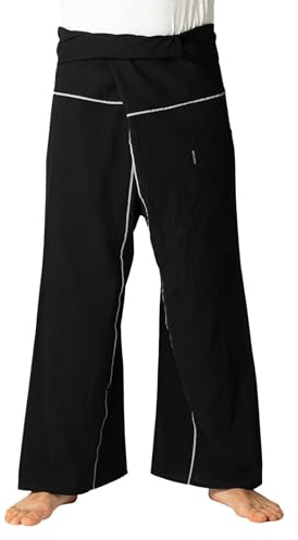 Panasiam Thai Fisherman Pantalon en coton véritable solide avec poche (de 160 à 195 cm) - Noir - L