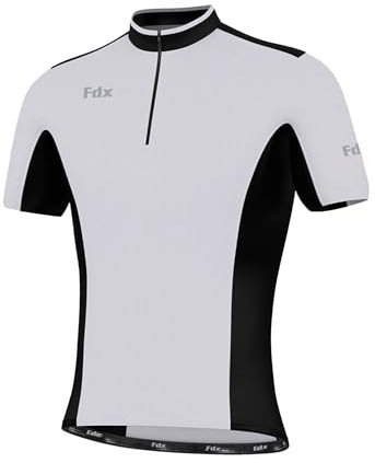FDX Cycling Jersey Men’s - 100% Polyester, Breathable Short Sleeve, Half Zipped Cycle Tops - Bicycle Riding Shirt with 3 Pockets, Running, MTB Racing, Mountain Bike, Outdoor Sports Clothes (White M)