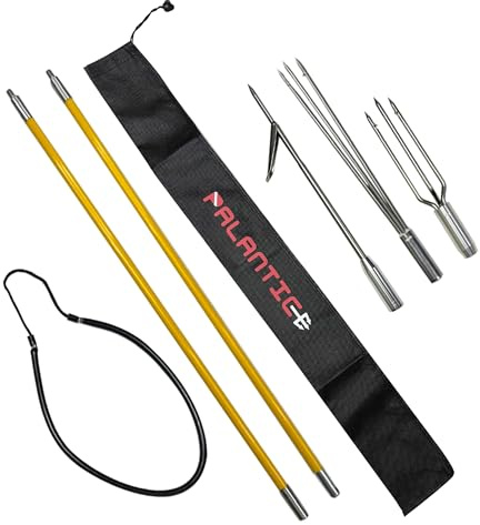 Scuba Choice 5' (Two-Piece) Fiberglass Travel Pole Spear, 3 Speartip Set (12 Paralyzer, Single Barb & Lionfish Tip) w/Black Hawaiian Sling & Carry Bag, Ice Spearfishing & Underwater Hunting Gear