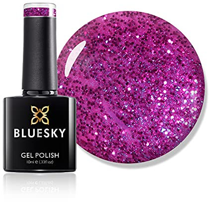 Bluesky Gel Nail Polish, Butterfly Queen 80602, Pink Glitter, Magenta, Purple, Long Lasting, Chip Resistant, 10 ml (Requires Drying Under UV LED Lamp)