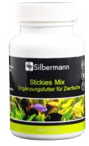 Silbermann Stickies Mix – fodertabletter som fäster vid akvarieskivan som kompletterande foder med Spirulina astaxantin trä och vitlök (120 ml)