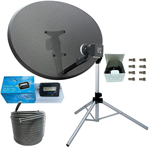 SSL Satellites Compatible with Sky or Freesat - Satellite Tripod & Dish Set for Caravan, Camping, Motorhome - Comes w/Tripod, MK 4 80cm Sky Dish, Quad LNB, 5M Black Twin Coax Cable, Satellite Finder