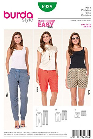 Burda Style Schnittmuster #6938 Hose, Bermudas und Shorts mit Gummizug | Damen, Gr. 32-46 | Nählevel: Sehr leicht