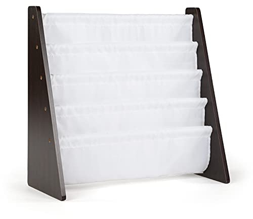 Humble Crew Children’s & Toddler Wooden Bookshelf - 4 Tier Kids Book Storage with Forward Facing Book Display, Deep Fabric Pockets - Espresso/White