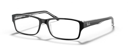 Ray-Ban Unisex RX5169 Rectangular Prescription Eyewear Frames, Black On Transparent/Demo Lens, 52 mm