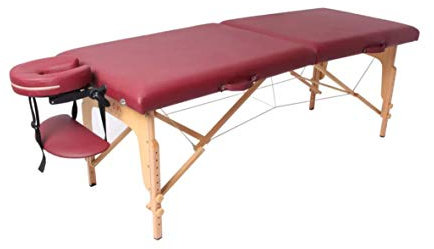 Zen Start-Up Massage-Liege klappbar und höhenverstellbar Mobiler Massage-Tisch Kosmetik-Tisch aus Holz mit hochwertigem Bezug Extra-Stabilität TÜV Zertifiziert (Weinrot)