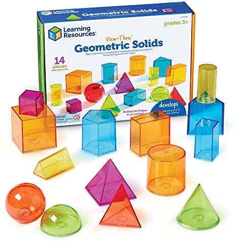 Learning Resources View-Thru Geometric Shapes, Ages 8–12, Transparent 3D Maths Shapes, Hands-On Geometry Learning Tool