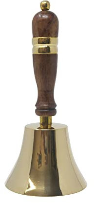 Traditional school library hand bell with wooden handle - Solid Brass