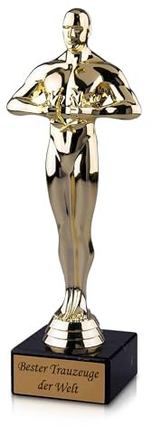 Pokal-Fabrik - Goldener Pokal 24 cm aus hochwertigem Kunststoff mit Gravur - Geschenk-Trophäe Siegerfigur Viktor & Marmorsockel - Personalisiertes Geschenk für Trauzeuge als Zeichen der Wertschätzung