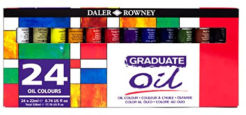 Daler-Rowney Graduate 22ml Oil Paint Set, 24 Assorted Colours, High Lightfastness, For Student Artists & Hobbyists