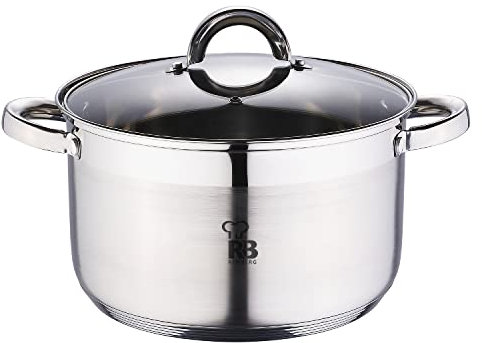 RENBERG Alexander | Pentola da Cucina | Casseruola di 24 x 14.5 cm e 6,3 L con Coperchio di Vetro | Acciaio Inox | Utensili da Cucina | Fondo Incapsulato di 5 Strati | Per Ogni Tipo di Piano Cottura