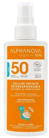 ALPHANOVA Spray solaire Enfants SPF 50 - Naturel et Bio - parfumé - Filtre minéral naturel -125g