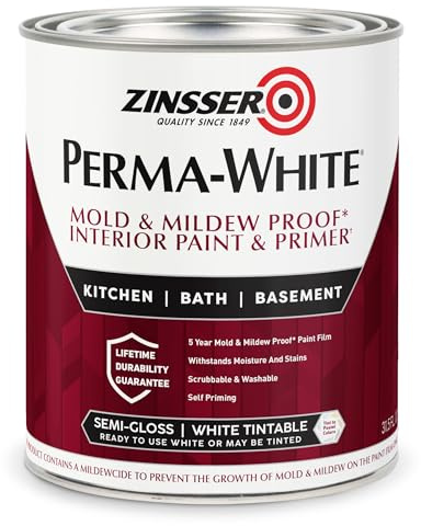 Zinsser 02754 PERMA-WHITE Mold and Mildew Proof Interior Paint, Quart, Semi-Gloss White