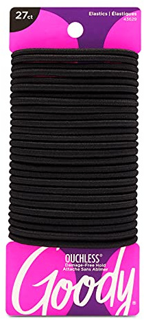 Goody Ouchless Women's Elastic Hair Ties - 27 Count, Black - 4MM for Medium Hair - Long-Lasting Braids, Ponytails, and More - Pain-Free Hair Accessories (Packaging May Vary)