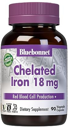 Bluebonnet Nutrition Chelated Iron 18 mg, 90 Vegetable Capsules