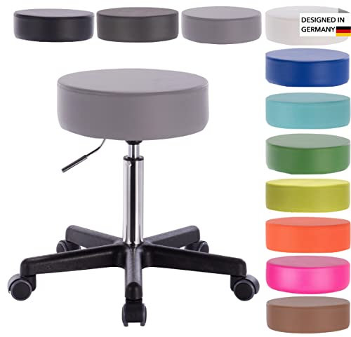1stuff Profi Rollhocker Squash 35 - ca. 51-71 cm Sitzhöhe - Bürohocker höhenverstellbar mit hoher Belastung - robuster Praxishocker - klassischer Arzthocker mit Rollen - 360° Dreh-Hocker (Grau)