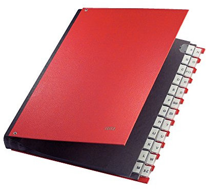 Leitz Pultordner (A4, 24 Fächer, 24 Plastik-Buchstaben-Taben, Kunststoff) Rot