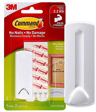 Command 17041 3M Packs of 1 Hook Wire Backed Picture Hanging Hook to Hold upto 2kg (4lb), White
