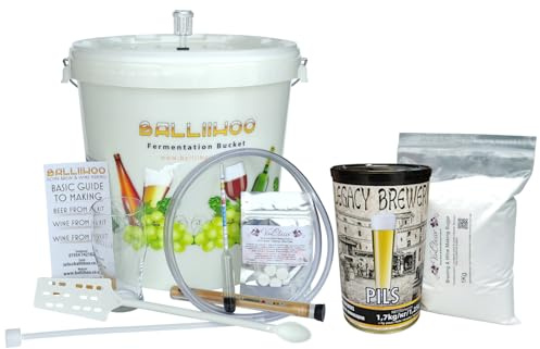 BALLIIHOO Home Brew Kit - Basic Starter Equipment Set With 40 Pint Pilsner Lager & 1Kg Brewing Sugar