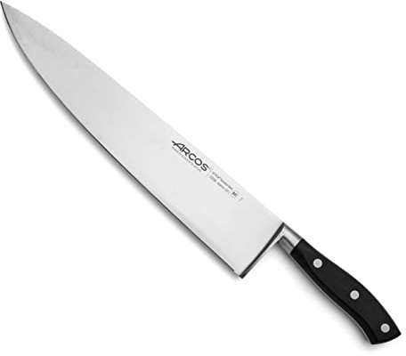 Arcos Cuchillo Chef Forjado Acero Inoxidable. Cuchillo Cocina Profesional Multiusos Cortar Carne y Verduras. Mango Ergonómico Polioximetileno y Hoja 300mm. Serie Riviera. Color Negro.