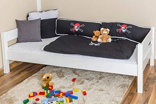 Einzelbett Marc Buche Vollholz massiv weiß lackiert, inkl. Rollrost - 90 x 200 cm