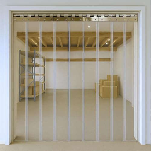 AirTech-UK PVC Strip Curtain Door Kit 2 x 2.3 meters Coldroom Warehouse Catering Vinyl Clear Plastic with 13 Strips (2mm Thick and 200mm Wide), Stainless Steel Rail and Clamps