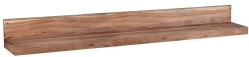Wohnling Wandregal Massiv-Holz Akazie Holzregal 160 cm breit Landhaus-Stil Hänge-Regal Echt-Holz Wand-Board Natur-Produkt Wandkonsole dunkel-braun Brett unbehandelt Regale zum Aufhängen Unikat Ablage