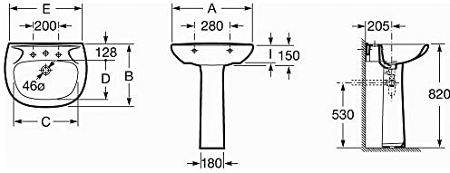 Roca Colonne lavabo VICTORIA Porcelaine Blanc 205 mm x 670 mm 1 trou Sous plan Laquée Central 331300003