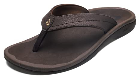OLUKAI Ohana Women's Beach Sandals, Water Resistant Flip Flops, Arch Support & Comfort Fit, Lightweight & Durable, Enhanced Grip & Traction, Dk Java/Dk Java, 8