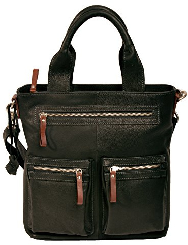 Shalimar Vertical Leather Shopper A4 Made of Grease-Tanned Soft Cowhide Leather, Colour: Black, ‎ 35.4 x 32.4 x 13.2 cm