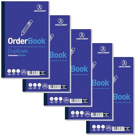 Utmaning 210 x 130 mm duplicerad beställningsbok, utan karbonit, 100 sidor, set med 5