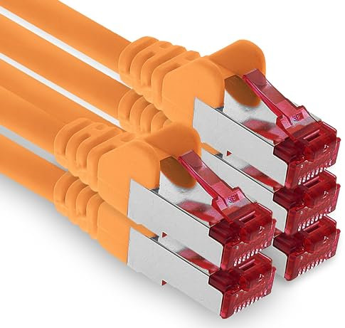 1aTTack.de - 5x 0,25m CAT6 Patchkabel S/FTP PIMF Schirmung CAT.6 RJ45 Netzwerkkabel Ethernetkabel DSL LAN Router Switch Modem Patchfeld - orange - 5 Stück