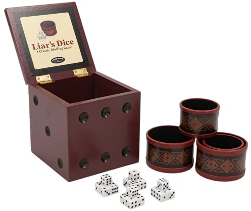 Front Porch Classics, Liar's Dice Game Set - The Classic Bluffing Game for 2 to 4 Players - Includes 4 Shaker Cups, 30 Dice, Dice Storage Bag and Wood Storage Case and easy Travel.