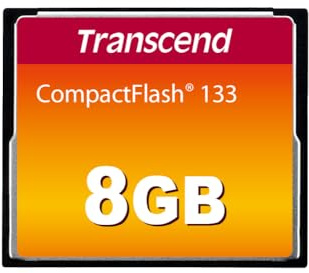 Transcend 8GB CompactFlash 133 Memory Card (CF Card) Up to 50/20 MB/s, Supports Ultra DMA transfer mode 4 with MLC NAND Flash appropriate for entry-level DSLRs TS8GCF133