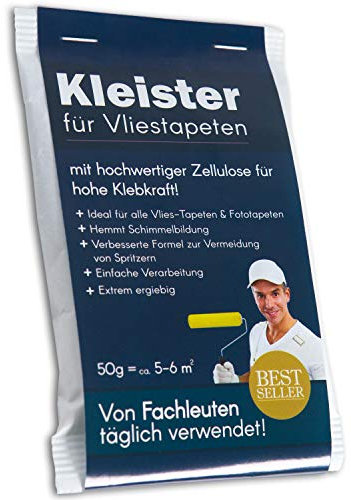 Tapetenkleister Profi Vlies Kleister Fototapete Tapete 50g (ca. 5-6 m2) - Ideal für Fototapeten, optimales & praktisches Dosieren 1 x 50g Päckchen