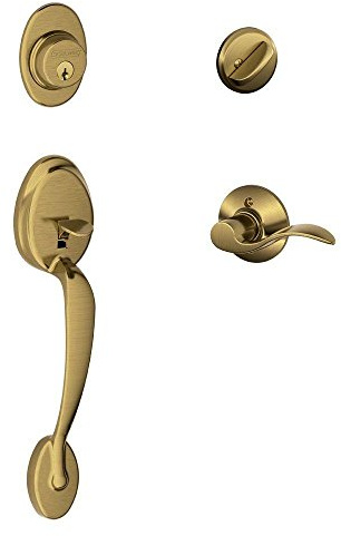 SCHLAGE Plymouth Single Cylinder Handleset and Left Hand Accent Lever, Antique Brass (F60 PLY 609 Acc LH) Large