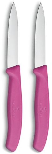 Victorinox Swiss Classic, Paring and Vegetable Knife Set, 2-piece, Extra Sharp Blade, Straight Edge for Precise cuts, 8 cm, Stainless Steel, Pink
