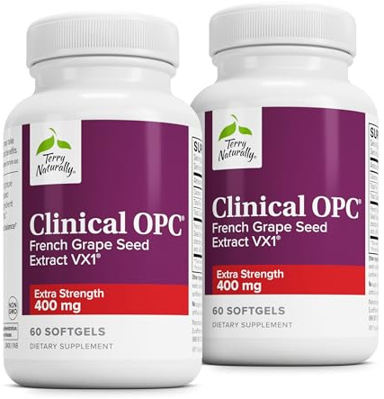 Terry Naturally Clinical OPC Extra Strength - Cardiovascular Health & Focus Support - Supplement with Grape Seed Extract - Immune Support Supplement - 60 Softgels (Pack of 2)