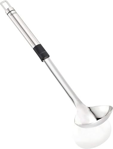 Leifheit Schöpflöffel 33 cm ProLine-Serie, Suppenkelle aus rostfreiem Edelstahl, hochwertiges Design, Schöpfkelle mit ovalem Griff und praktischer Aufhängeöse, Soßenlöffel, Kochlöffel, silber