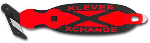 Klever XCHANGE, Box Cutter, Safety Cutter, Utility Knife, Safety Knife, Replaceable Head Perfect for Cutting Double Wall Cardboard or Other Thick Material (Red)