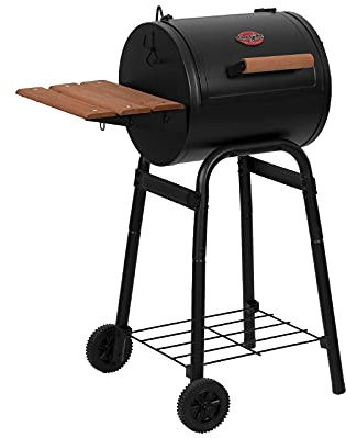Char-Griller® Patio Pro Charcoal Grill and Smoker with Cast Iron Grates, Premium Wood Shelf and Damper Control, 250 Cooking Square Inches in Black, Model E1515