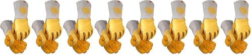 Caiman Elk Skin MIG/Stick Welding Gloves, Flame Resistant Wool Lined Back, Cowhide Cuff, Kevlar, Kontour Design, Gold/Gray Large (1485-5)
