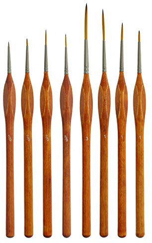 U.S. Art Supply 8-teiliges Taklon-Pinsel-Set für Detail- und Liner, mit Holzgriffen, für Kunst, Details, Acryl, Öl, Aquarell