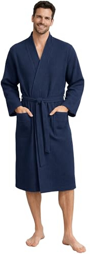 Morgenstern Peignoir de Bain Homme Coton Été Lux Gaufré Piqué Robe de Chambre Waffle Léger Bleu foncé M Medium Taille 50