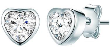 Rafaela Donata Damen Ohrstecker Herz aus 925/- Sterling Silber mit Zirkonia weiß - Herzohrstecker Herzschmuck Silberohrstecker Mädchen