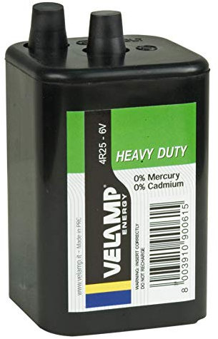 VELAMP 4R25 Batteria Quadra Zinco Carbone, 6V, Nero