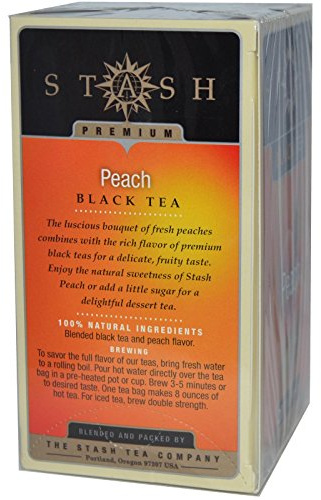 Stash Tea Company, Black Tea, Peach, 20 Tea Bags, 1.3 oz (38 g)